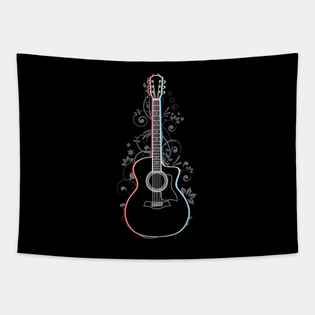 Acoustic Guitar 3D Outline Flowering Vines Tapestry by nightsworthy