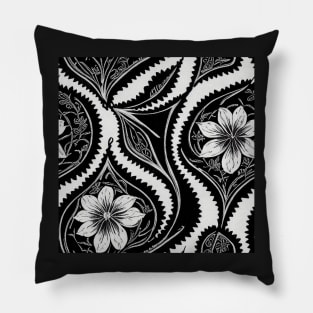 Black and White Vintage Floral Cottagecore Gothic Romantic Flower Peony Rose Leaf Design Pillow