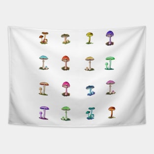 Colorful Magic Mushrooms Tapestry