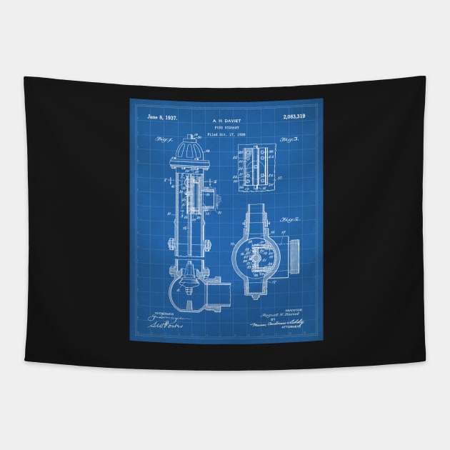 Fire Hydrant Patent - Fireman Fire House Art - Blueprint Tapestry by patentpress