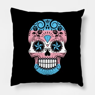 Transgender Pride Sugar Skull with Roses Pillow