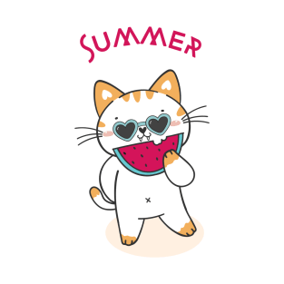 Cute Cat Eating Watermelon T-Shirt