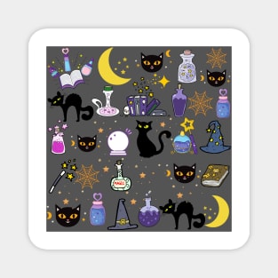 Black Cat Black Magic_Grey Background Magnet