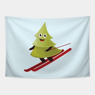 Cute Skiing Pine Tree Tapestry