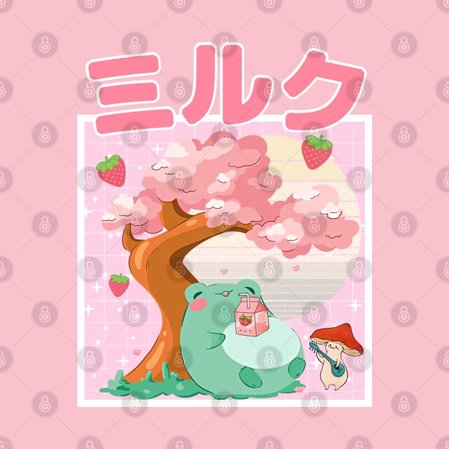 Strawberry Milk Kawaii Frog and Mushroom by Sugoi Otaku Gifts