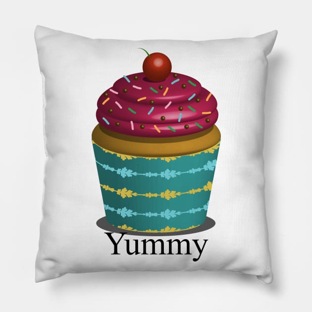 Cherry Frosting Cupcake Pillow by Designoholic