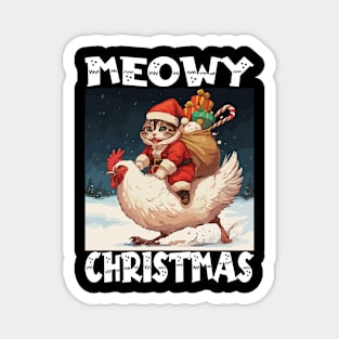 Meowy Christmas - 2, Funny Cute Cat on a Chicken Magnet