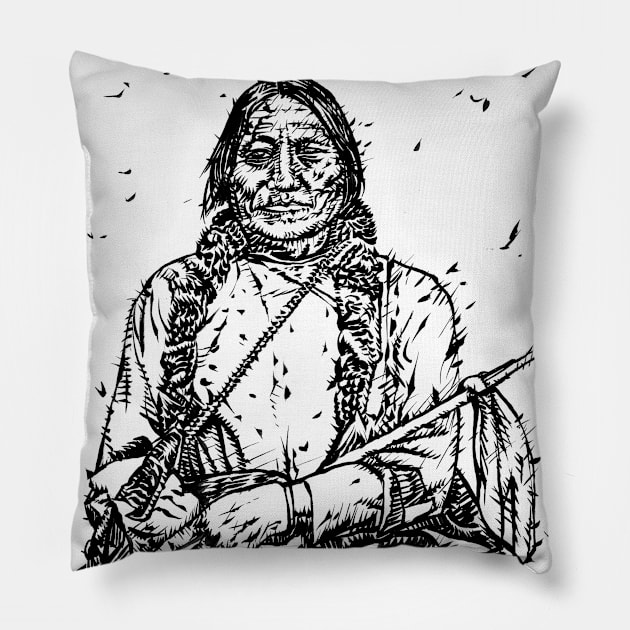 SITTING BULL ink portrait.1 Pillow by lautir