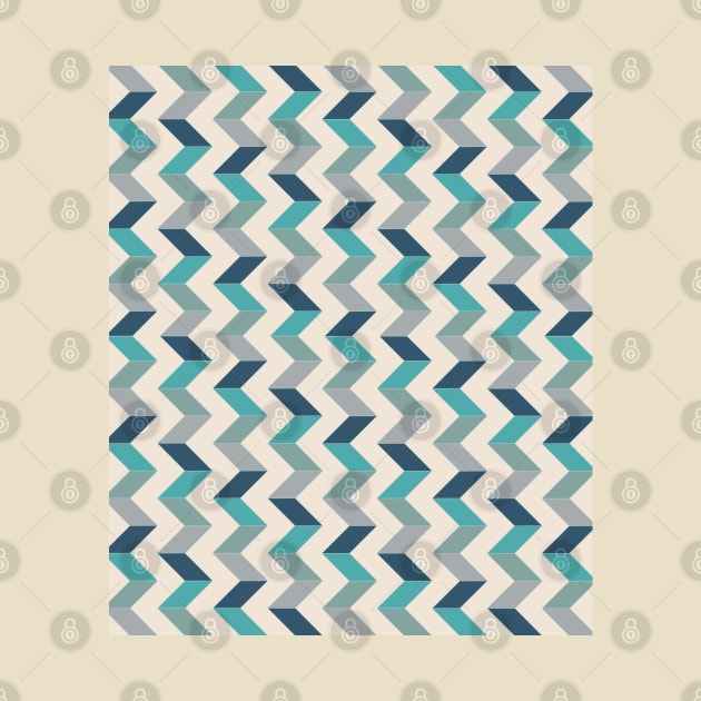 Chevron Geometric Pattern, Teal, Blue, Green and Beige by OneThreeSix