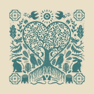 Rustic Early American Tree Of Life Woodcut T-Shirt