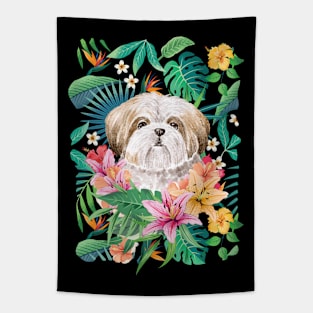 Tropical Gold Red White Shih Tzu 9 Tapestry
