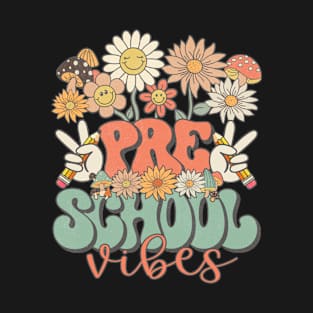 Preschool Vibes Retro Groovy Daisy Back To School Funny Teacher Girls T-Shirt