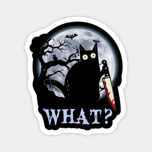 Black Cat What Murderous With Knife Halloween Shirt Magnet by Kelley Clothing