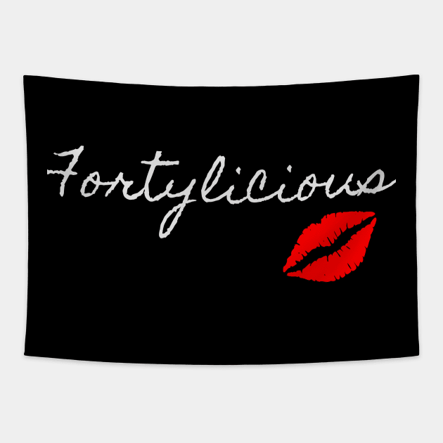 Fortylicious 40th Birthday Lips Funny Birthday Tapestry by Urban7even
