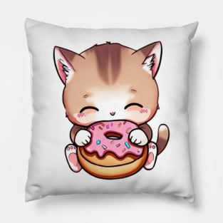 Cat Eating Donut Pillow