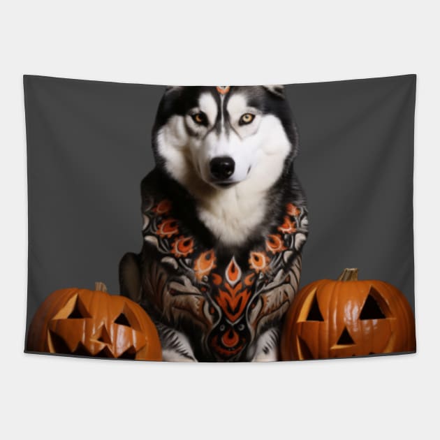 Siberian Husky Halloween Tapestry by NatashaCuteShop