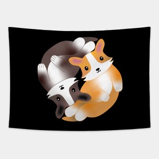 Kawaii Aesthetic Yin Yang Corgi Balance Symbol Tapestry