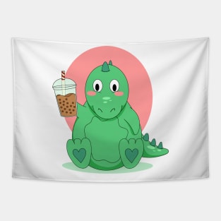 Green Dinosaur Hug Me I'm done drinking boba Tapestry