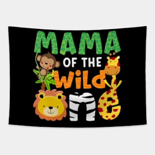 Mama of the Wild One Zoo Theme Bday Safari Jungle Animals Tapestry