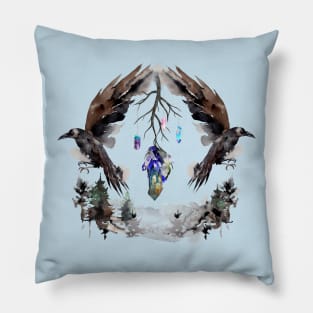 Black Ravens In The Crystal Woods Pillow