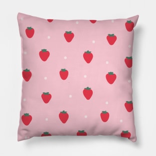 Tiny strawberry, Cute pink pattern, Cottagecore aesthetic, Summer decor, Fruit art print, Food art Pillow