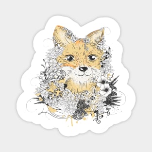 small golden fox with floral decoration Magnet