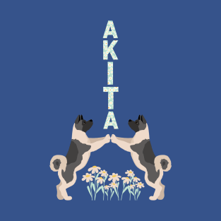 Spring American Akita Dog with Flowers T-Shirt