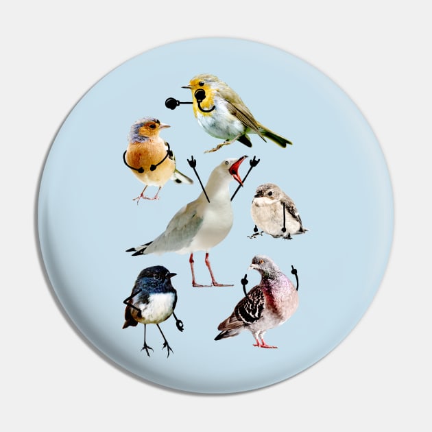 Birds with Arms Pin by Gintron