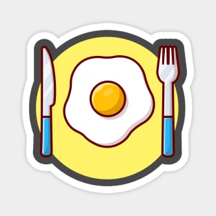 Egg Fried With Fork And Knife Cartoon Vector Icon Illustration Magnet