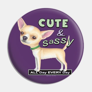 Cute chihuahua dog posing cutely on Chihuahua with Green Collar tee Pin