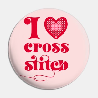 I Love Cross Stitch Heart and Needle in Red Pin