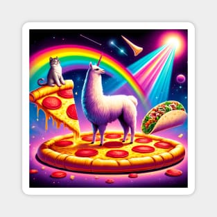 Funny Cool Llama Alpaca with Pizza and Cat Vibrant Magnet