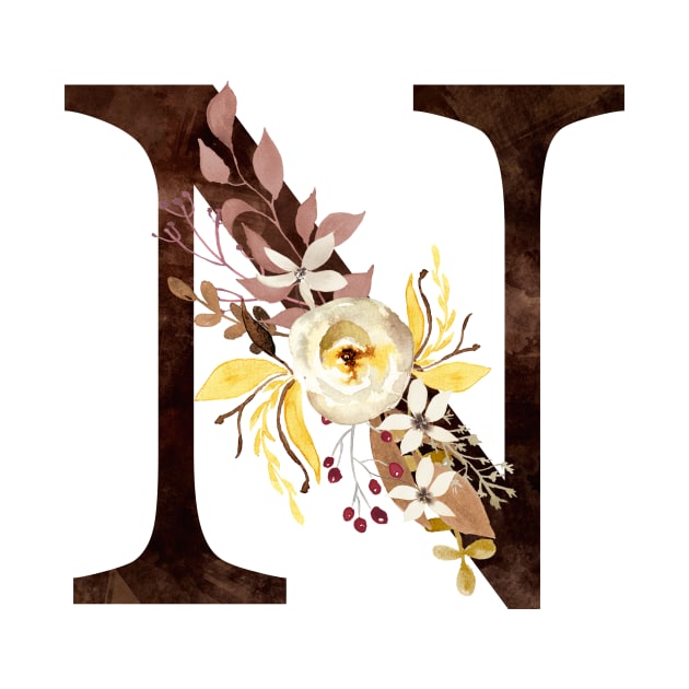 Floral Monogram N Lovely Autumn Foliage by floralmonogram