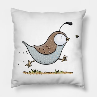 Cute running californian quail cartoon illustration Pillow