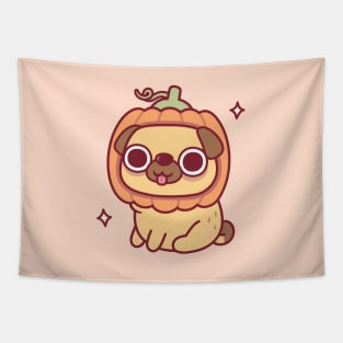 Cute Pug With Pumpkin Hat Funny Tapestry