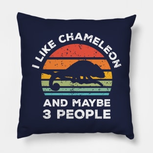 I Like Chameleon and Maybe 3 People, Retro Vintage Sunset with Style Old Grainy Grunge Texture Pillow