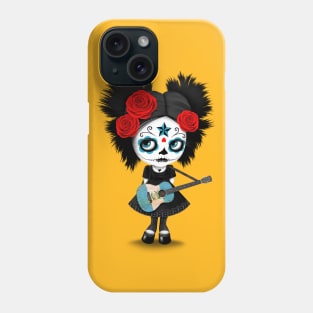 Sugar Skull Girl Playing Guatemalan Flag Guitar Phone Case