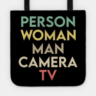 person woman man camera tv Tote