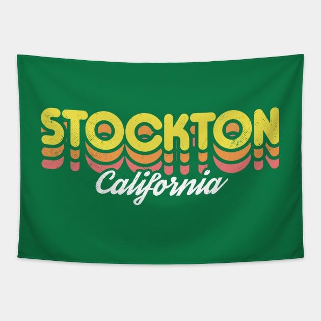 Retro Stockton California Tapestry by rojakdesigns