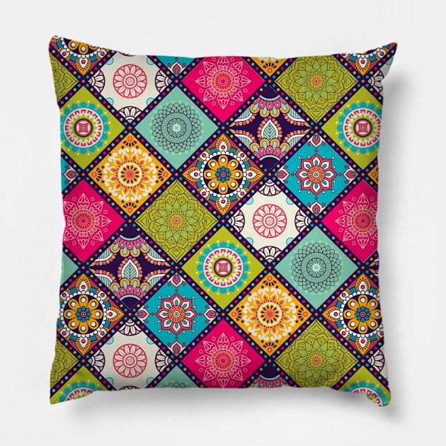 Azulejo mandala floral #4 Pillow by GreekTavern