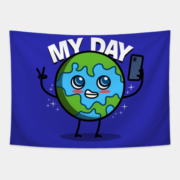 Cute Kawaii Earth Day Environmental Selfie Gen Z Meme Tapestry by BoggsNicolas