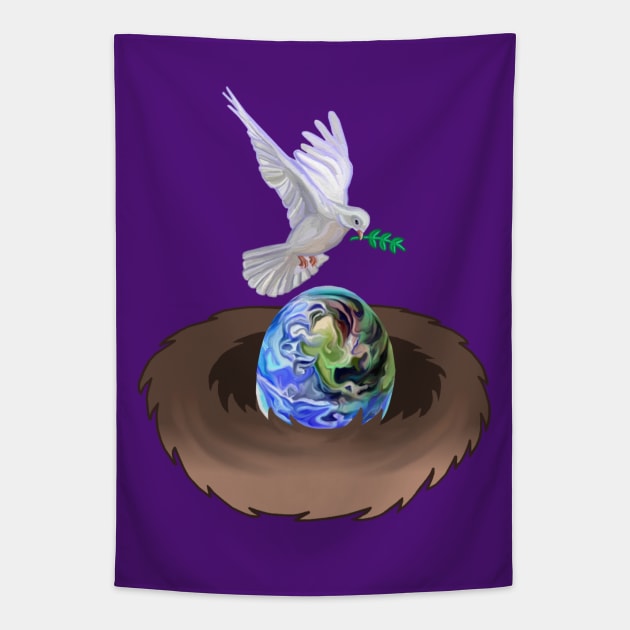 Dove Hatching World Peace Nest Tapestry by Art by Deborah Camp