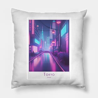 Modern Art Abstract -  Japan Luminous Tokyo Reflections Pillow