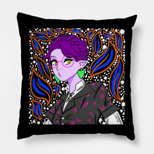 the demon witch girl in ecopop art with kawaii in dark lights Pillow