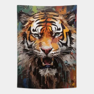 Growling Tiger Face Watercolor Painting Abstract Art Tapestry