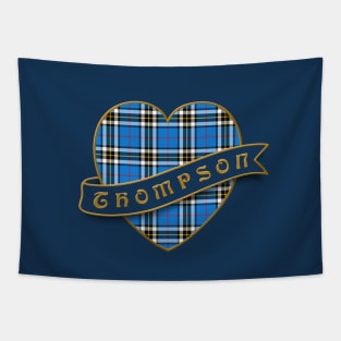 The THOMPSON Family Tartan Heart & Ribbon Retro Family Insignia Tapestry