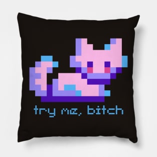 Unhinged Pixel Cat - Quote Art Pillow