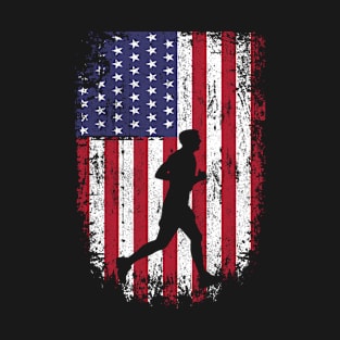 Running American Flag Patriot Graphic USA Patriotic Runner T-Shirt