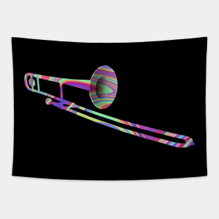 Trombone Silhouette: Rainbow Swirl Tapestry