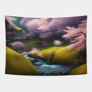 Peaceful Cherry Blossom Landscape Tapestry